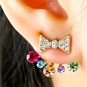 Exquisite Bowknot Design With Colorful zirconias Stud Earrings 18k gold plat NWT